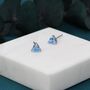 Trillion Cut Aquamarine Blue Cz Stud Earrings In Sterling Silver, thumbnail 2 of 12