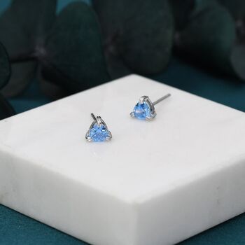 Trillion Cut Aquamarine Blue Cz Stud Earrings In Sterling Silver, 2 of 12