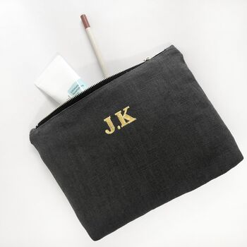 Personalised Pouch, Charcoal Grey Linen Pouch Bag, 3 of 5