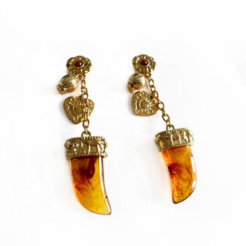 Heliosa 18k Gold Plated Heart Charm And Tusk Earrings, 2 of 2