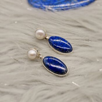 Lapis Lazuli And Pearl Sterling Silver Earrings, 2 of 9