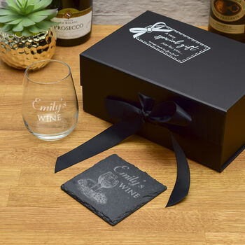 Gift Boxed Wine Sketch Stemless Glass And Coaster Set, 3 of 3