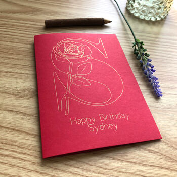 Personalised Gold Foil Initial Rose Flower Card, 6 of 12