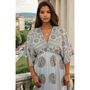 'Heather' White And Gold Indian Print Batwing Crepe Dress, thumbnail 2 of 5