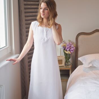 Women's White Cotton Nightdress Pintuck, 4 of 4