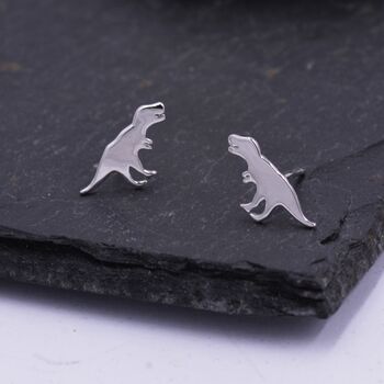 Sterling Silver T Rex Tyrannosaurus Dinosaur Stud Earrings, 5 of 12