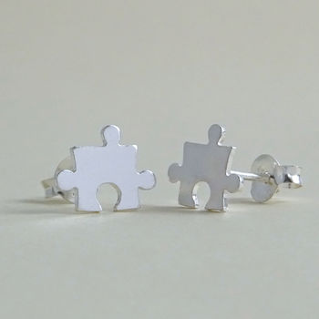 Valentine's Sterling Silver Jigsaw Stud Earrings, 2 of 5