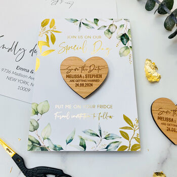 Save The Date Magnet With A Botanical Gold Foil Card, 3 of 12