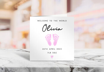 Personalised New Baby Girl Footprints Card, 2 of 2