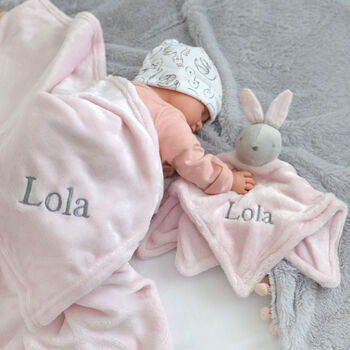 Personalised Pink Bunny Comforter And Pink Blanket Set, 2 of 8