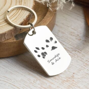 Stainless Steel Personalised Dogtag Keyring With Paw Prints, 3 of 6