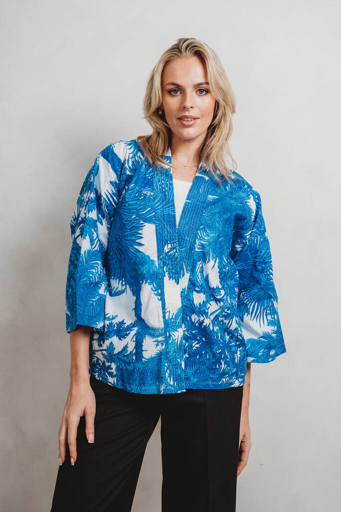 Serendipty Kimono Short Blue Palm, 1 of 2