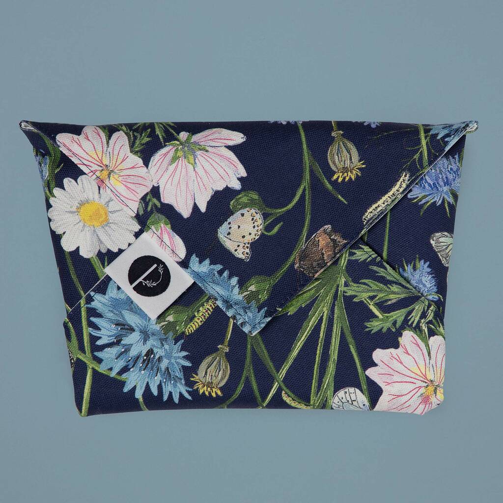 Eco Reusable Sandwich Wrap Floral And Goldcrest Navy By Particle Press