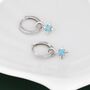 Sterling Silver Tiny Blue Opal Starburst Huggie Hoop Earrings, thumbnail 6 of 12