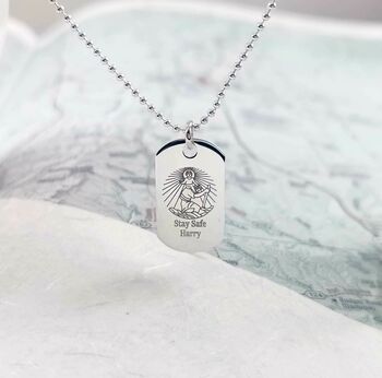 Skinny Dog Tag Personalised St Christopher Necklace, 7 of 11