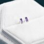 Sterling Silver Amethyst Purple Tiny Baguette Cz Stud Earrings, thumbnail 6 of 11