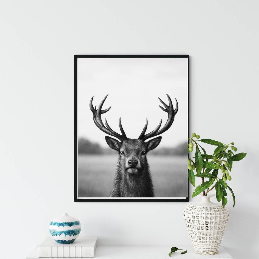 Majestic Stag Hand Drawn Wildlife A4 Print, 1 of 4