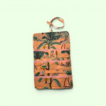 Cotton Jewellery Roll | Jungle Animal Print In Peach, 3 of 7