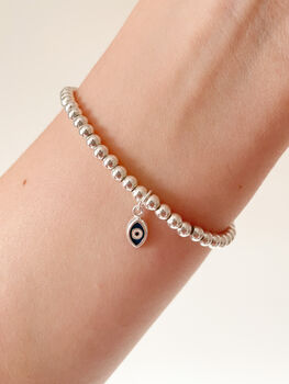 Sterling Silver Evil Eye Charm Beaded Bracelet, 5 of 6