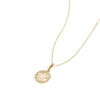 Yellow Gold Cz Cut Out Stars Pendant Necklace, 2 of 5