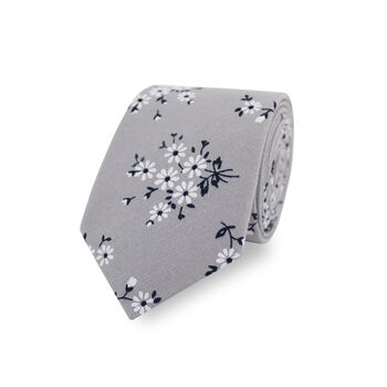 Wedding Handmade 100% Cotton Floral Print Tie In Grey, 5 of 10