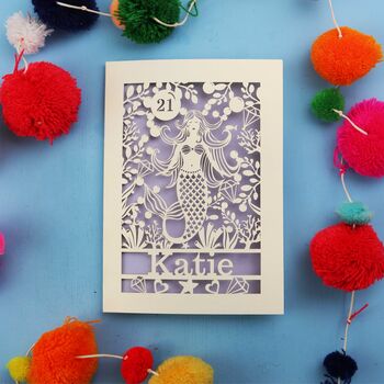 Personalised Papercut Mermaid Birthday Card, 7 of 11