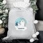 Personalised The Snowman And The Snowdog Luxury Silver Grey Pom Pom Christmas Sack, thumbnail 1 of 3