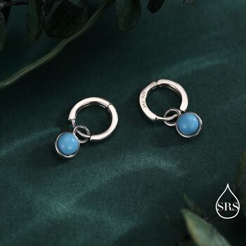 Sterling Silver Dangling Blue Turquoise Hoop Earrings, 2 of 11