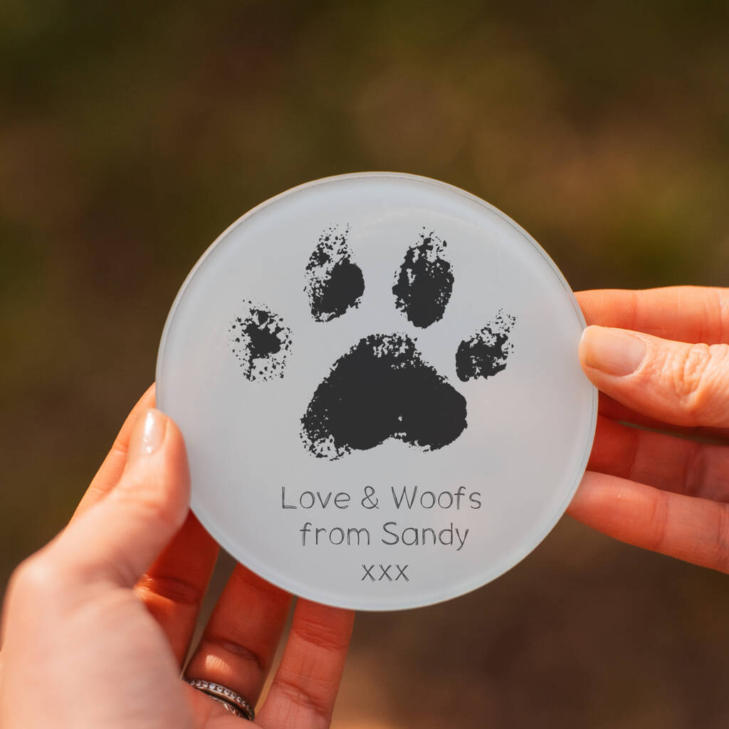 Personalised Pet Paw Print And Message Glass Drink Coaster, 1 of 2