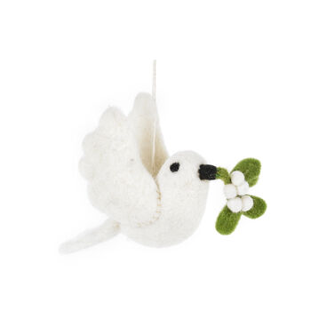Handmade Felt Mistletoe Dove Christmas Decoration, 3 of 6