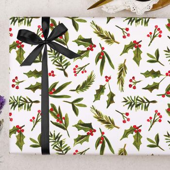 Three Sheets Of Traditional Mistletoe Botanical Christmas Wrapping Paper, 2 of 2