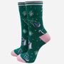 Women's Christmas Green Glitter Penguin Bamboo Socks, thumbnail 1 of 3