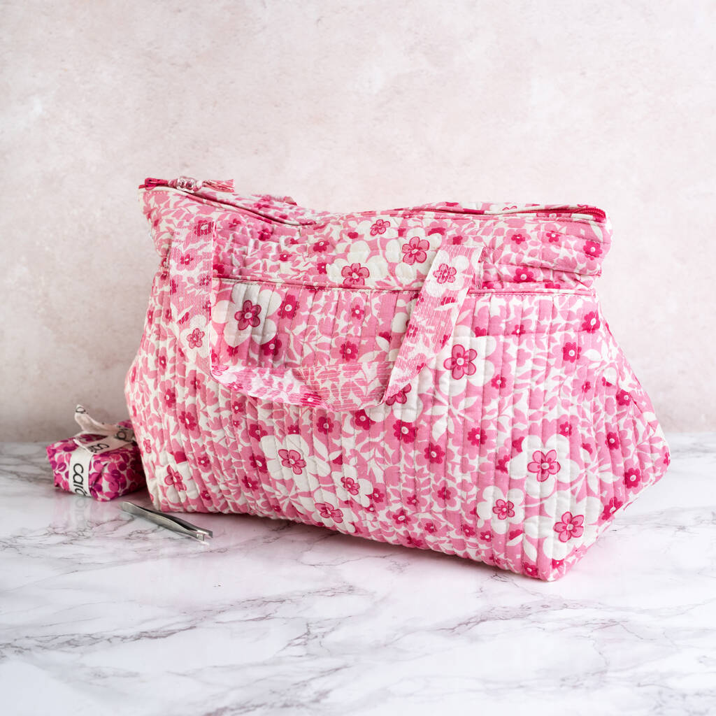 Tall Washbag With Handles In Pink Cluster Floral By Caro London