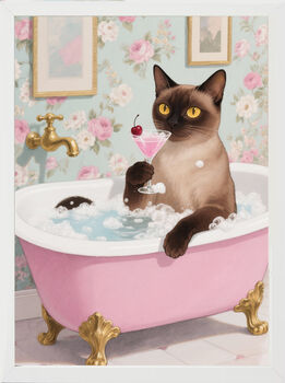 Your Own 'Cat In The Bath With Cocktail' Wall Art Print | Customise To Your Own Cat And Cocktail, 3 of 6