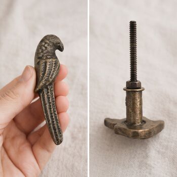 Antique Brass Perched Parrot Drawer Knob, 8 of 9