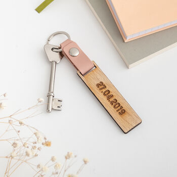 Personalised Oak Wood Message Keyring, 2 of 4