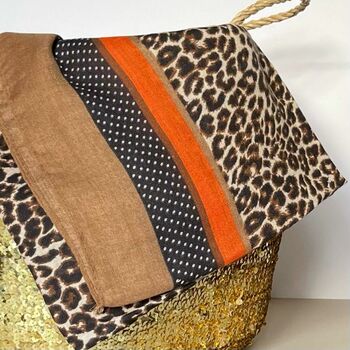 Taupe And Orange Leopard Print Border Scarf, 3 of 3