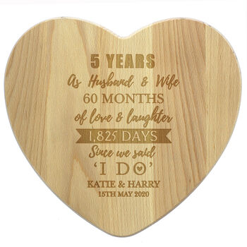Personalised 5th Anniversary Heart Chopping Board, 2 of 4