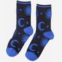 Women's Star Moon Glitter Bamboo Socks Blue, thumbnail 1 of 3