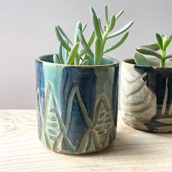 Carved Ceramic Tumbler Plant Pots In Abstract Neutrals, 6 of 7
