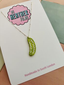 Pickle Charm Necklace / Pickle Girl Aesthetic Jewellery Sparkly Green Resin Snack / Green Glitter Pickle Pendant / Gift For Pickle Lovers, 5 of 5