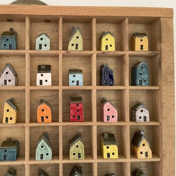 56 Handcrafted Ceramic Houses In Printer's Tray Display, 4 of 12