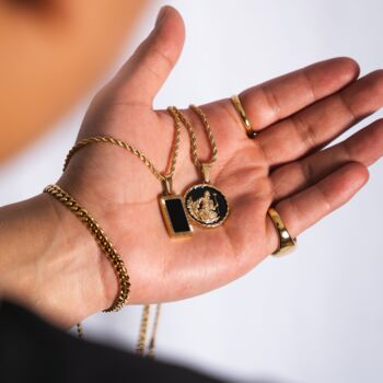 Gold Plated St Christopher Black Enamel Pendant Necklace, 7 of 12