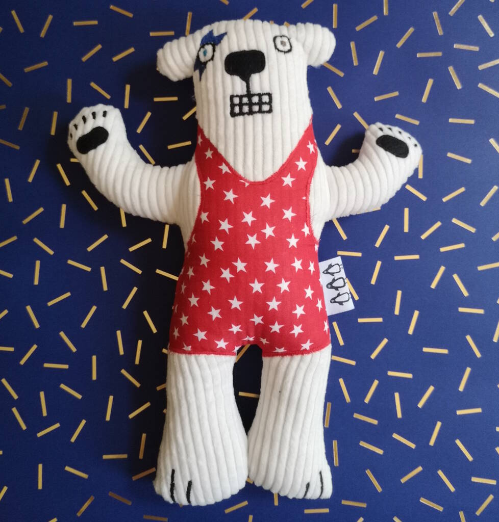 Image of Handmade Wrestling Bear Soft Toy Can Be Personalised, Red/White/Blue