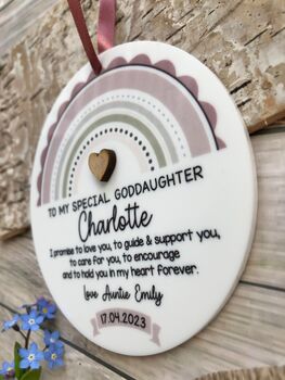 Goddaughter, Godson Rainbow Personalised Keepsake Plaque, 2 of 3