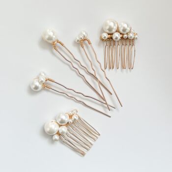 Swarovski Pearl Comb And Hairpin Set Of Five Lustre, 4 of 7