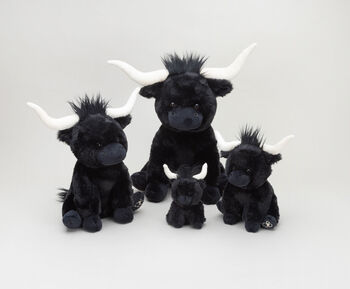 Black Longhorn Cow 18cm Plush Soft Highland Toy With Gift Bag, 7 of 7