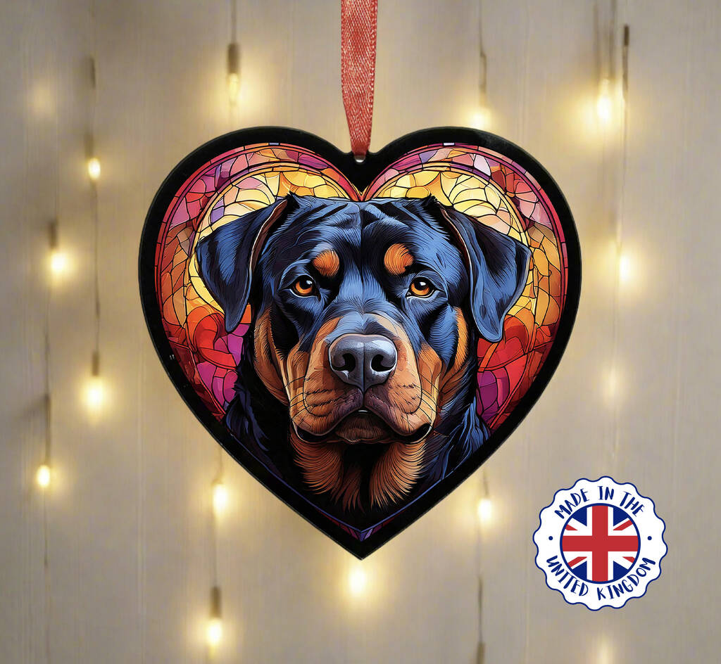 Rottweiler Stained Glass Effect Heart Suncatcher, 1 of 4