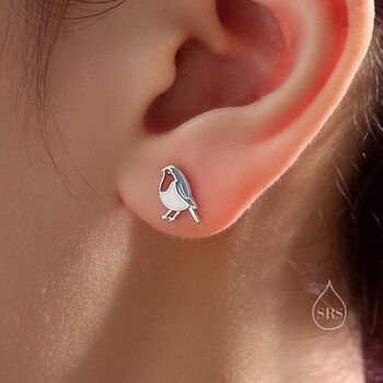 Sterling Silver Enamel Robin Bird Stud Earrings In Sterling Silver, 5 of 12
