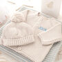 Baby Cosy Cardigan And Aqua Mini Stripe Blanket Set, thumbnail 3 of 12